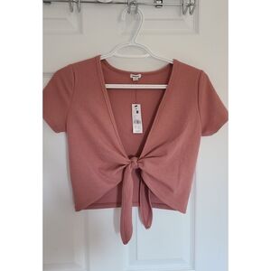 NWG Garage Dusty Rose Tie-Front Crop Top